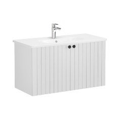 Vitra Root Groove 69311 Lavabo Dolabı, Kapaklı, 100 Cm, Mat Açık Gri, Yuvarlak Lavabolu